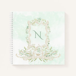 Eucalyptus Elegant Monogram Green Ivory Frame Notebook