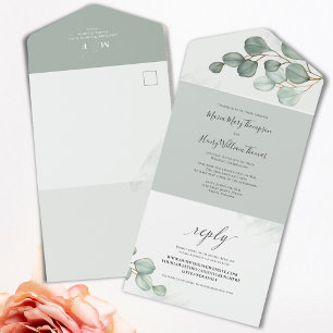 Eucalyptus Elegant Watercolor Wedding  All In One Invitation