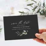 Eucalyptus elegant wedding botanical save the date announcement postcard<br><div class="desc">Eucalyptus non photo budget green,  black and gold botanical etherial modern elegant wedding save the date announcement card</div>