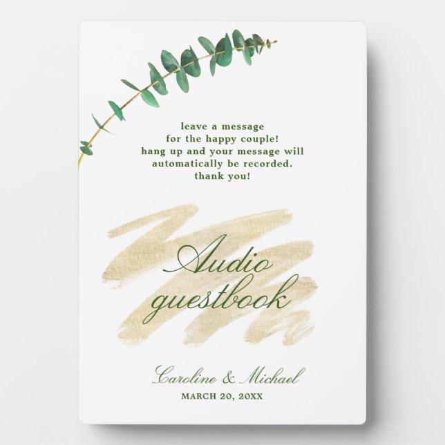 Eucalyptus, Emerald, and Gold Audio Guestbook Plaque (Front)