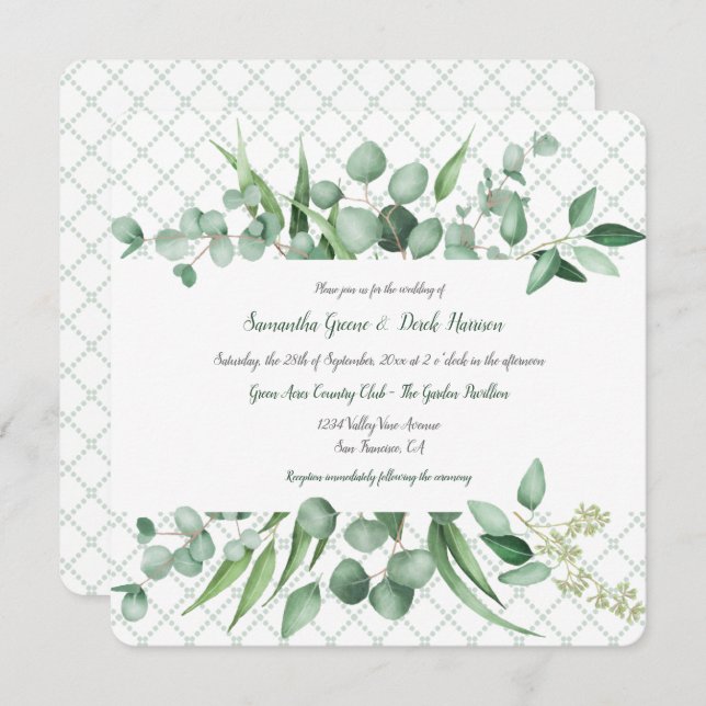 Eucalyptus Envy Botanicals Lattice Invitations (Front/Back)