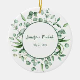 Eucalyptus Envy Wreath Wedding Keepsake Ceramic Ornament
