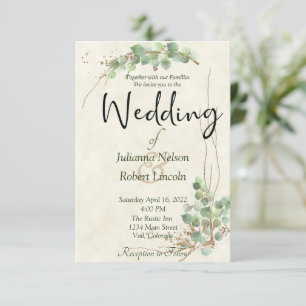 Eucalyptus et faire-part de mariage d'or