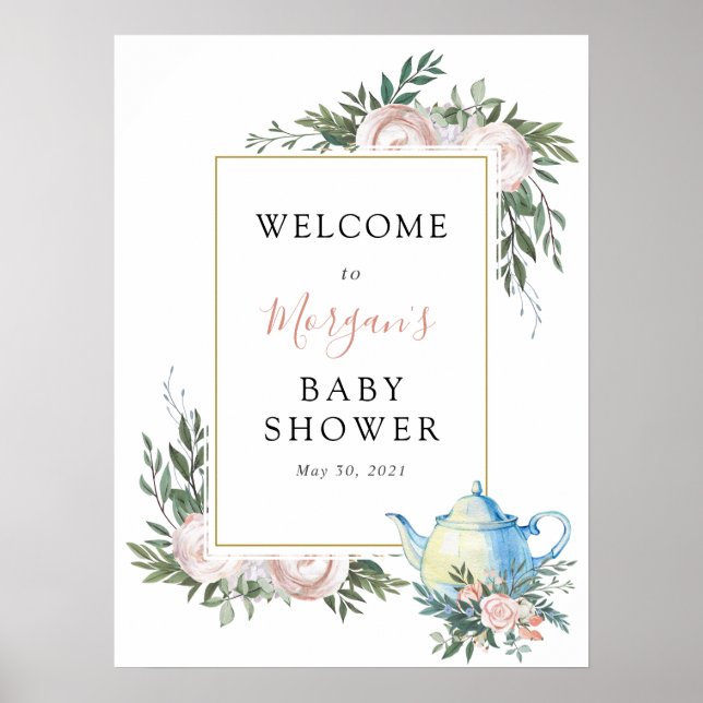 Eucalyptus et Floral Baby shower Affiche de bienve (Devant)