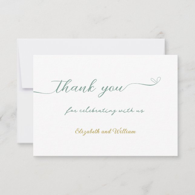 Eucalyptus Et Mariage Or Carte de remerciements (Devant)