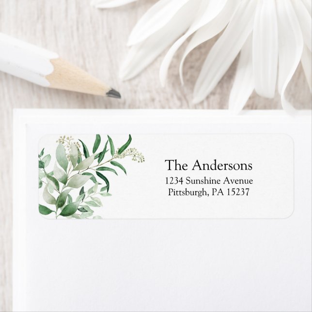 Eucalyptus et verdure Adresse de retour Label (En situation)