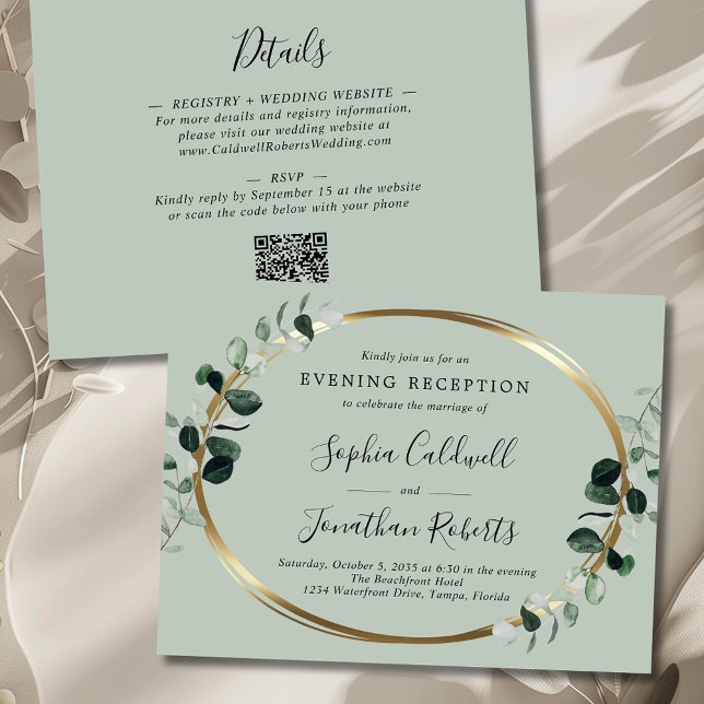 Eucalyptus Evening Wedding Reception Invitation Postcard (Creator Uploaded)