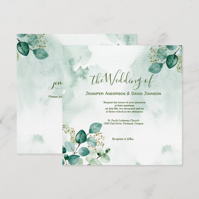 Eucalyptus Faire-part de mariage (Devant / Derrière)
