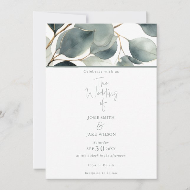 Eucalyptus Faire-part de mariage aquarelle (Devant)