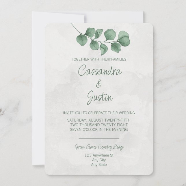 Eucalyptus Faire-part de mariage aquarelle (Devant)