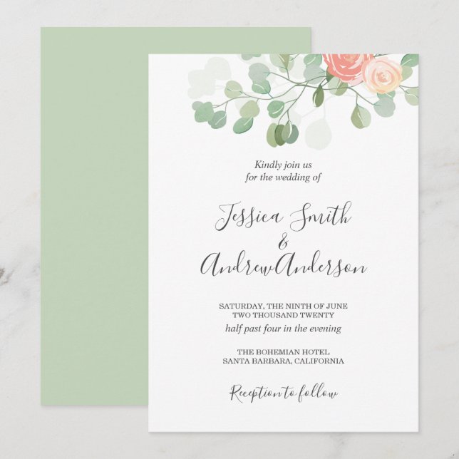 Eucalyptus Faire-part de mariage Boho vert rustiqu (Devant / Derrière)