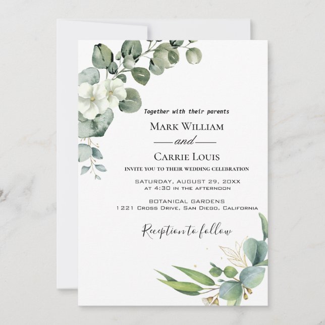 Eucalyptus Faire-part de mariage de verdure rustiq (Devant)