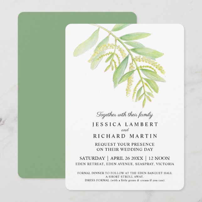 Eucalyptus faire-part de mariage d'eau verte feuil (Devant / Derrière)