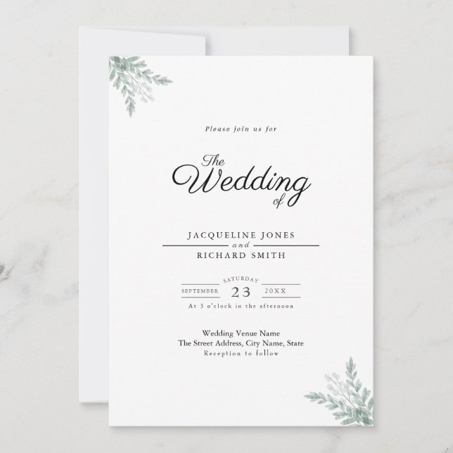 Eucalyptus Faire-part de mariage vert (Devant)