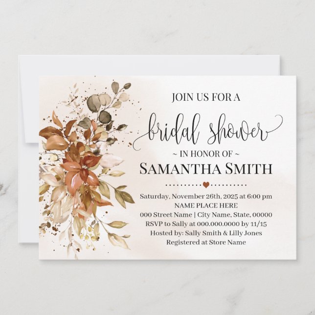 Eucalyptus Fall Autumn  Boho Chic Bridal Shower Invitation (Front)