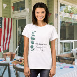Eucalyptus Family Reunion T-Shirt<br><div class="desc">This T-shirt is decorated with a stylish watercolor eucalyptus sprig with elegant typography.
Easily customizable.
Use the Design Tool to change the text size, style, or colour.
Because we create our artwork you won't find this exact image from other designers.
Original Watercolor © Michele Davies.</div>