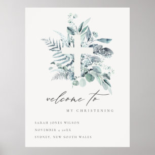 Eucalyptus Fern Fauna Cross Christening Welcome Poster
