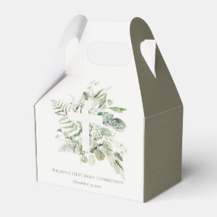 Eucalyptus Fern Foliage Cross First Holy Communion Favor Box
