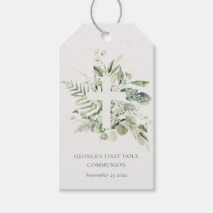 Eucalyptus Fern Foliage Cross First Holy Communion Gift Tags
