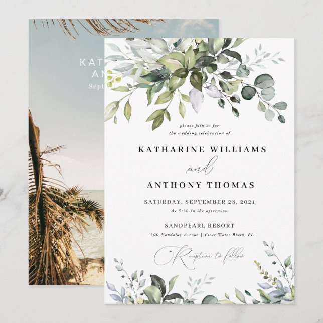 Eucalyptus Feuille Faire-part de mariage (Devant / Derrière)