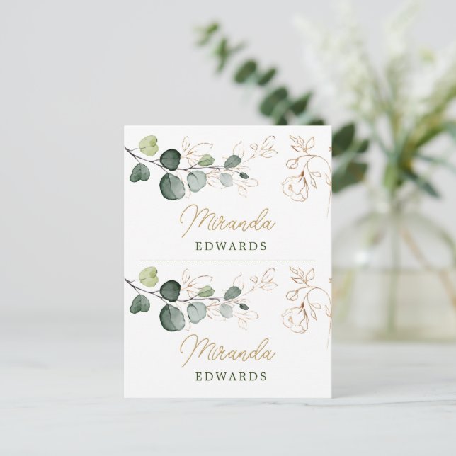 Eucalyptus Feuille Gold Floral Place carte (Debout devant)