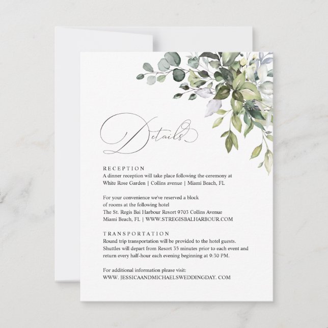 Eucalyptus Feuille Greenery Mariage Détails Carte (Devant)