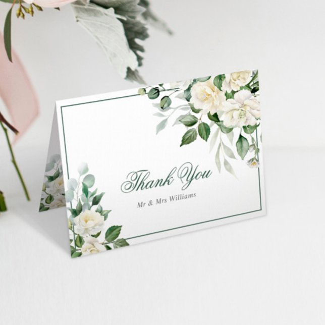 Eucalyptus Fleurs blanches Mariage Carte de remerc (Créateur téléchargé)