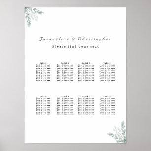 Eucalyptus Floral 8 Table Wedding Seating Chart