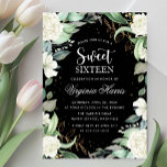 Eucalyptus Floral Black Sweet Sixteen 16 Birthday Invitation<br><div class="desc">Eucalyptus White Floral Black Sweet Sixteen 16 Birthday</div>