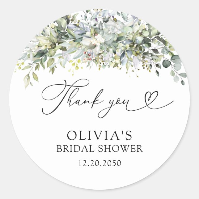 Eucalyptus Floral Bridal Shower Classic Round Sticker (Front)