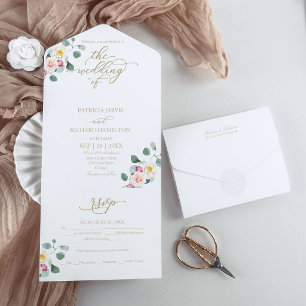 Eucalyptus Floral Calligraphy Wedding All In One Invitation