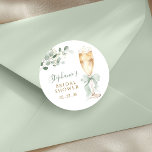 Eucalyptus Floral Champagne Bridal Shower Classic Round Sticker<br><div class="desc">Celebrate the bride-to-be with this elegant and charming eucalyptus floral champagne bridal shower sticker. Featuring a delicate watercolor illustration of a champagne flute adorned with a soft sage green ribbon, this sticker evokes a sense of celebration and sophistication. Complementing the champagne glass is a beautiful sprig of eucalyptus and baby's...</div>