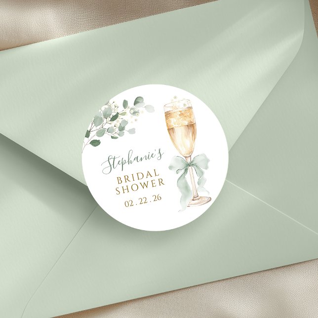 Eucalyptus Floral Champagne Bridal Shower Classic Round Sticker (Creator Uploaded)