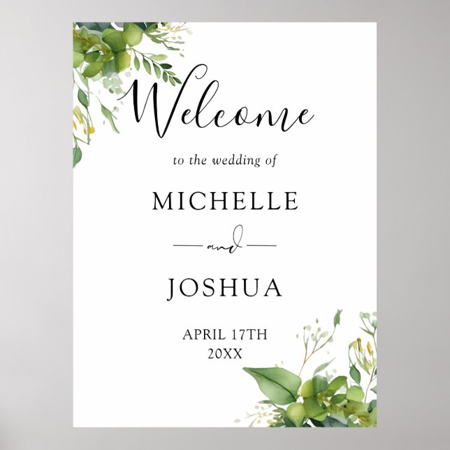 Eucalyptus Floral Elegant Wedding Welcome Sign (Front)