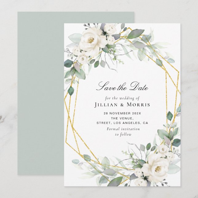 eucalyptus floral enregistrer la date invitation (Devant / Derrière)