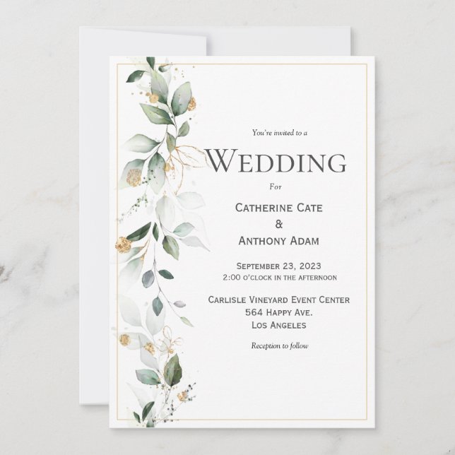 Eucalyptus Floral Faire-part de mariage or (Devant)