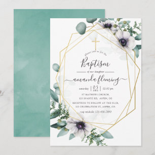Eucalyptus Floral Geometric Baptism Invitation