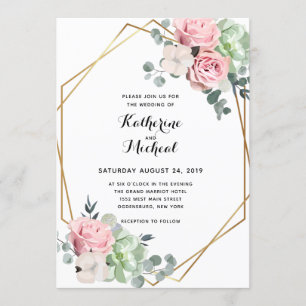 Eucalyptus floral geometric wedding invitation