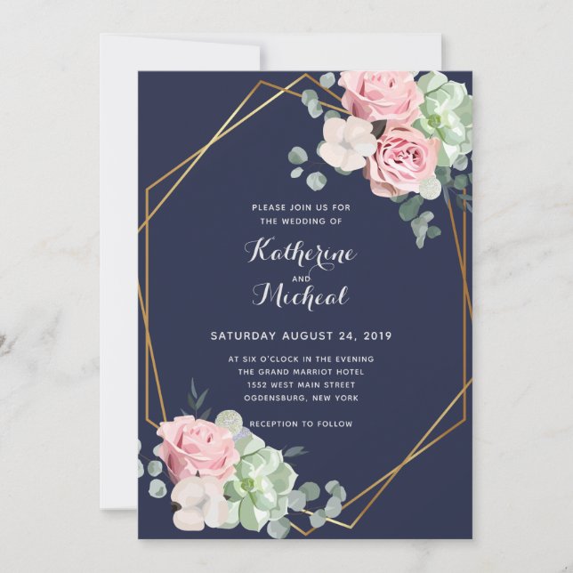 Eucalyptus floral geometric wedding invitation (Front)