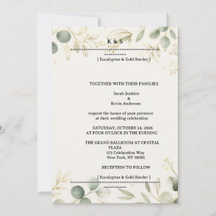 Eucalyptus Floral Gold Foliage Wedding Invitation