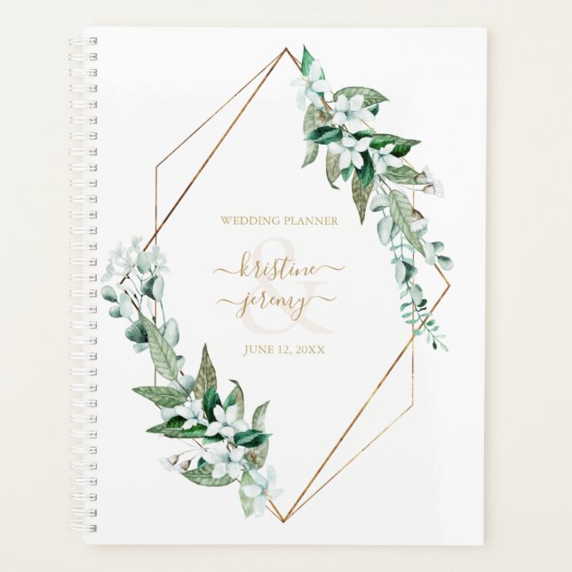 Eucalyptus Floral Gold Frame Wedding Planner (Front)