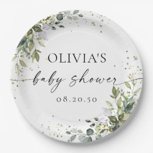 Eucalyptus Floral Greenery Baby Shower Paper Plate