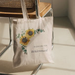Eucalyptus Floral Sunflower Bridesmaid Favour Tote Bag<br><div class="desc">Sunflower Eucalyptus Leaves Script Bridesmaid tote bag featuring a modern layout and typography. Easily repurpose this for other special events or wedding party,  including the flower girl,  maid of honour,  bride's mom and more</div>