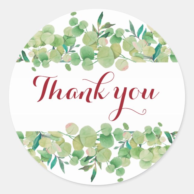 Eucalyptus Floral Thank You Classic Round Sticker (Front)
