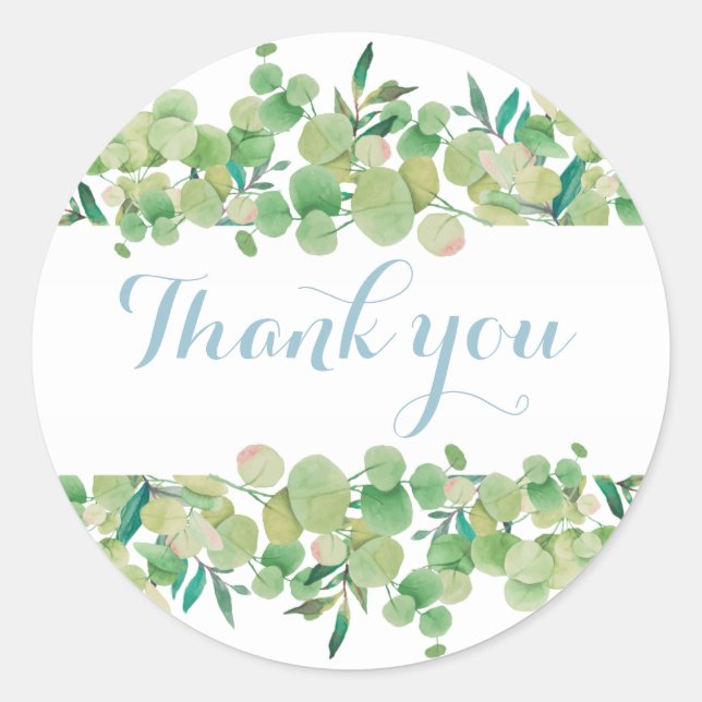 Eucalyptus Floral Thank You Classic Round Sticker (Front)