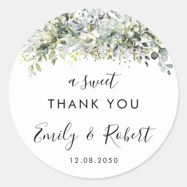 Eucalyptus Floral Wedding Classic Round Sticker (Front)