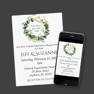 Eucalyptus Floral Wreath Two Become One Wedding  Invitation
