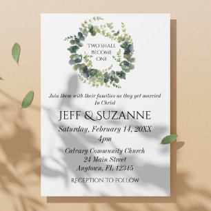 Eucalyptus Floral Wreath Two Become One Wedding  Vellum Invitations