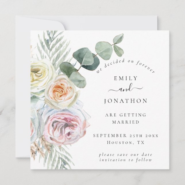 Eucalyptus Florals Wedding Save Date Card (Front)