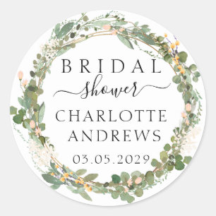 Eucalyptus Flowers Bridal Shower   Classic Round Sticker